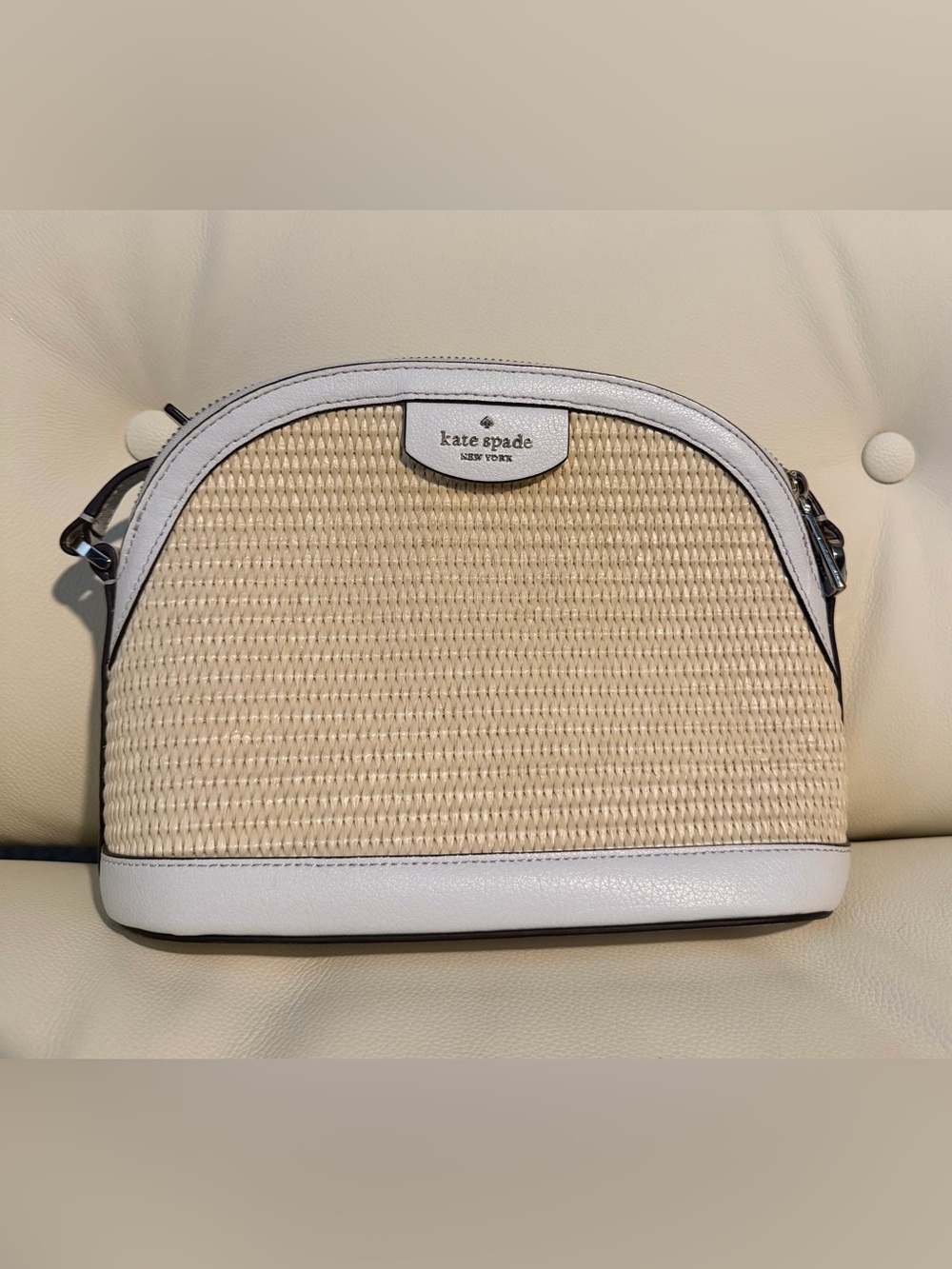 kate spade Cream Woven and White Trim Dome Crossbody
